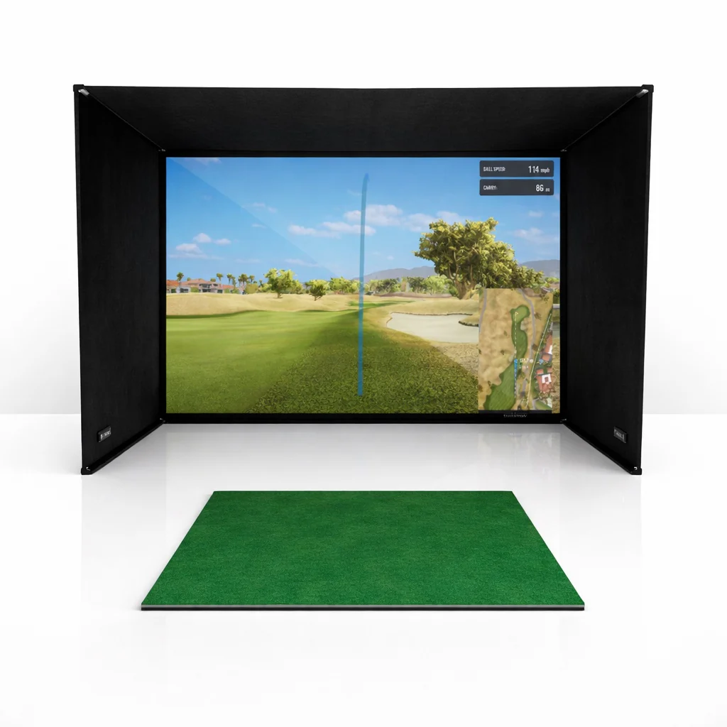 Golf Simulator Enclosure - 7 Sizes, Pro + Impact Screen and Frame INCLUDES FREE SIDE BARRIERS