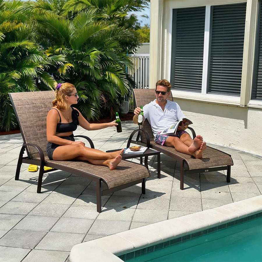 PURPLE LEAF Outdoor Chaise Lounge Patio Pool Lounger Aluminum Chairs with Side Table Adjustable Tanning Recliner for Outside Yard Deck Lawn Garden Beach