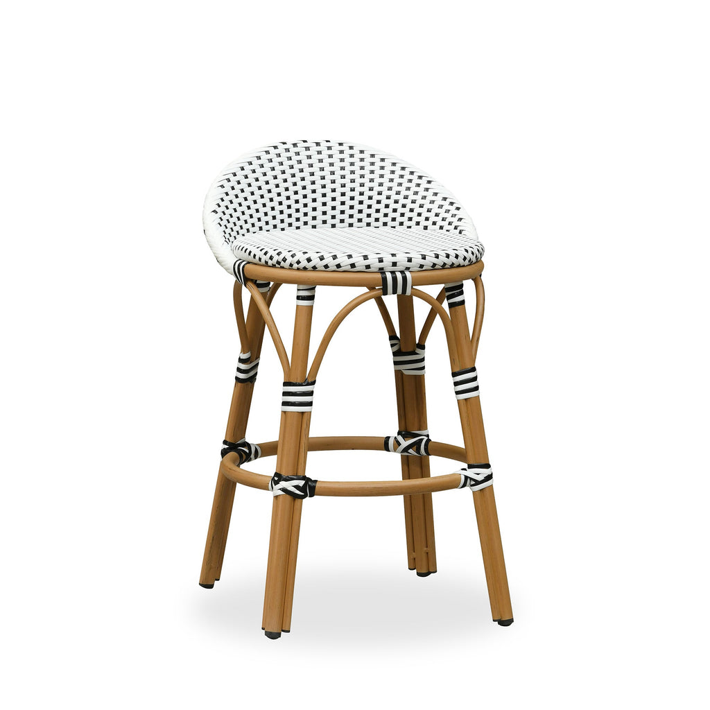 PURPLE LEAF Patio Oversized Backrest Bar Height Stool Set of 2 Outdoor Round Barstools Aluminum Frame Woven Rattan for Indoor Kitchen Dining Bistros Cafe Restaurant