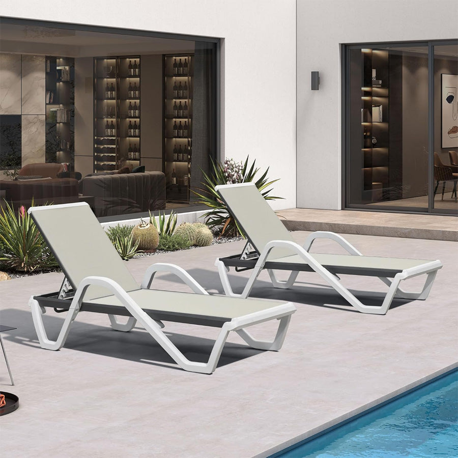 PURPLE LEAF Patio Chaise Lounge Plastic Pool Outdoor Lounge Chair with Aluminum Frame Stackable Patio Tanning Chairs for Poolside Sunbathing Beach Deck Yard