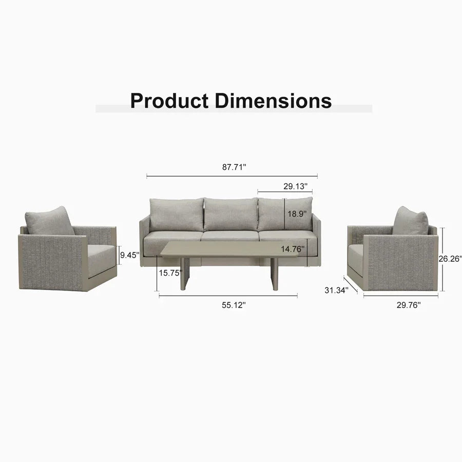 PURPLE LEAF Sanori L-Shaped Patio Couch Set Modular Sofa with Beige Cushions for Backyard