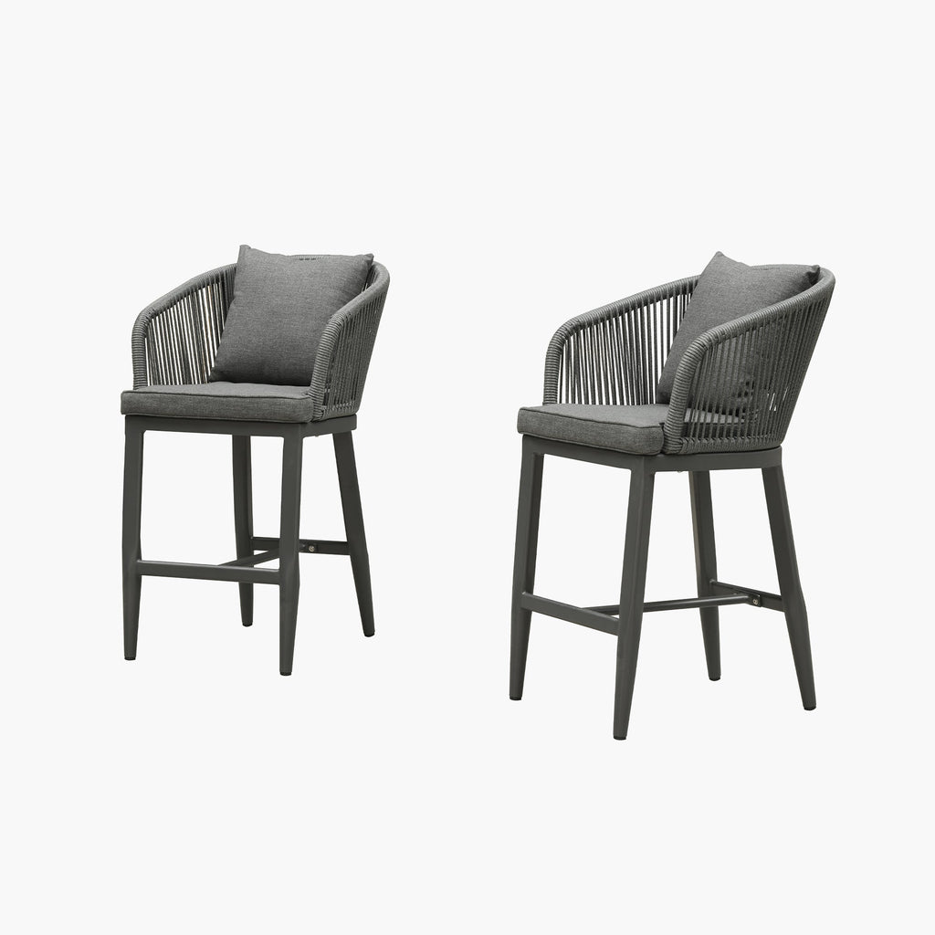 PURPLE LEAF Outdoor Bar Stools Patio Modern Aluminum Rattan High Back & Arms Bar Chairs with Removable Cushions and Pillows  for Outdoor or Indoor