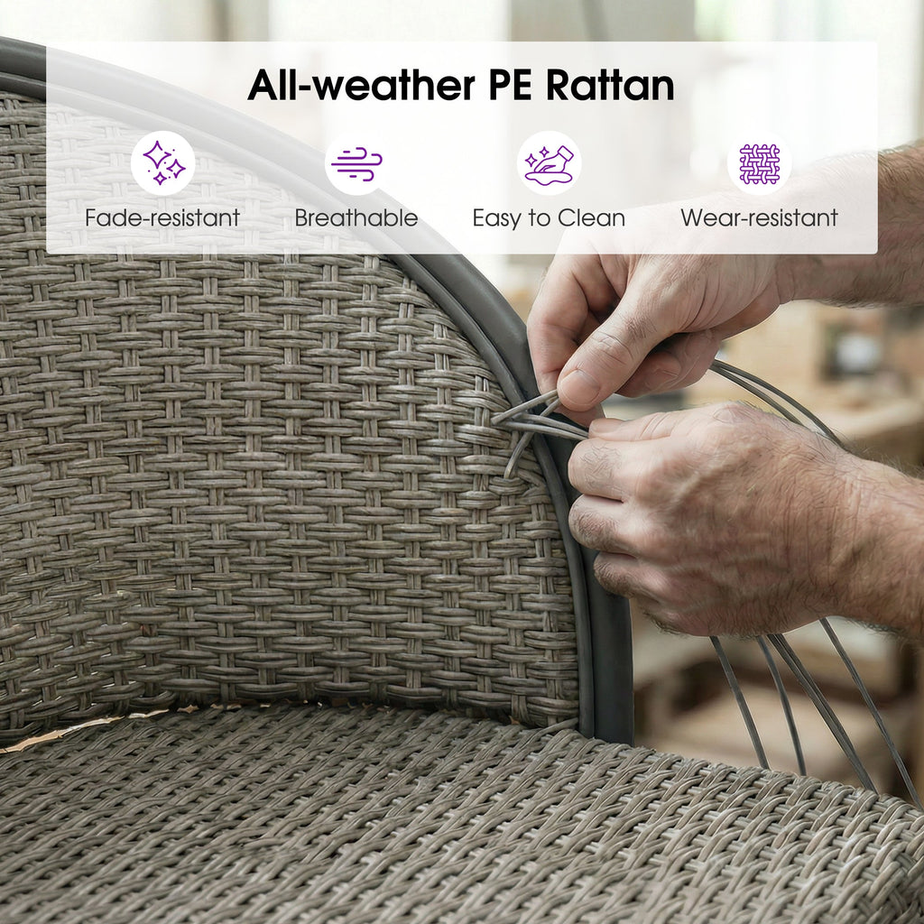 PURPLE LEAF Outdoor Bar Stools Set of 2 Rattan Patio Tall Bar Chairs Aluminum Frame with Back Barstools for Kitchen Garden Backyard Bistros Restaurant