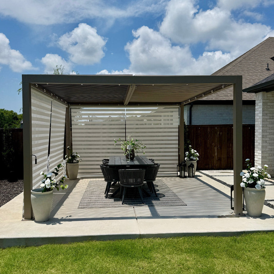 PURPLE LEAF Athena Louvered Pergola Modern Champagne Pergola with Adjustable Roof for Deck Backyard Garden