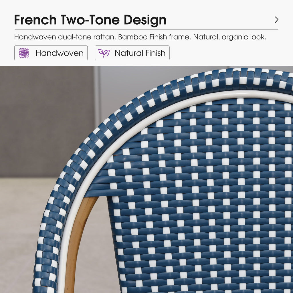 PURPLE LEAF Patio French Counter Stool Set of 2 Outdoor Backrest Barstools Aluminum Frame Woven Rattan for Indoor Kitchen Garden Balcony Restaurant