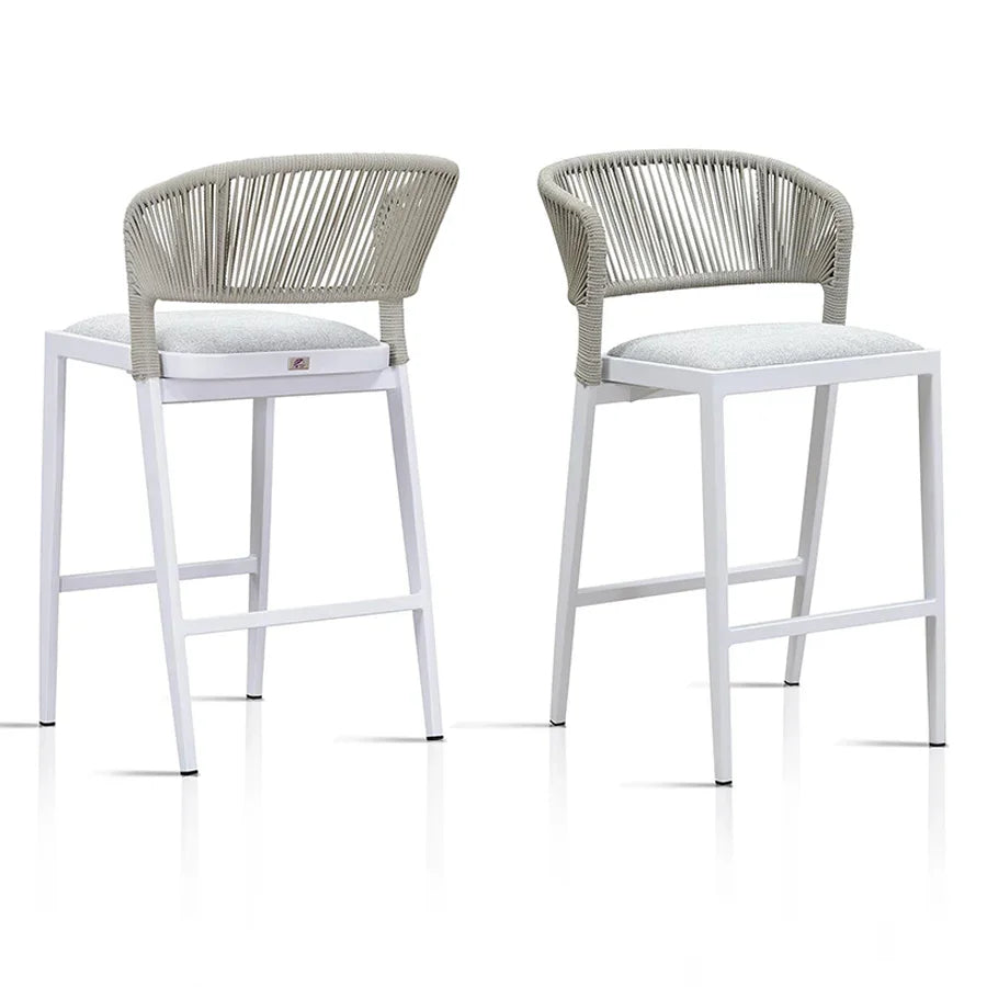 PURPLE LEAF Outdoor Bar Stools Set of 2, All-Weather Rope Wicker Aluminum Patio Bar Chairs for Deck, Balcony, Garden, Kitchen Island