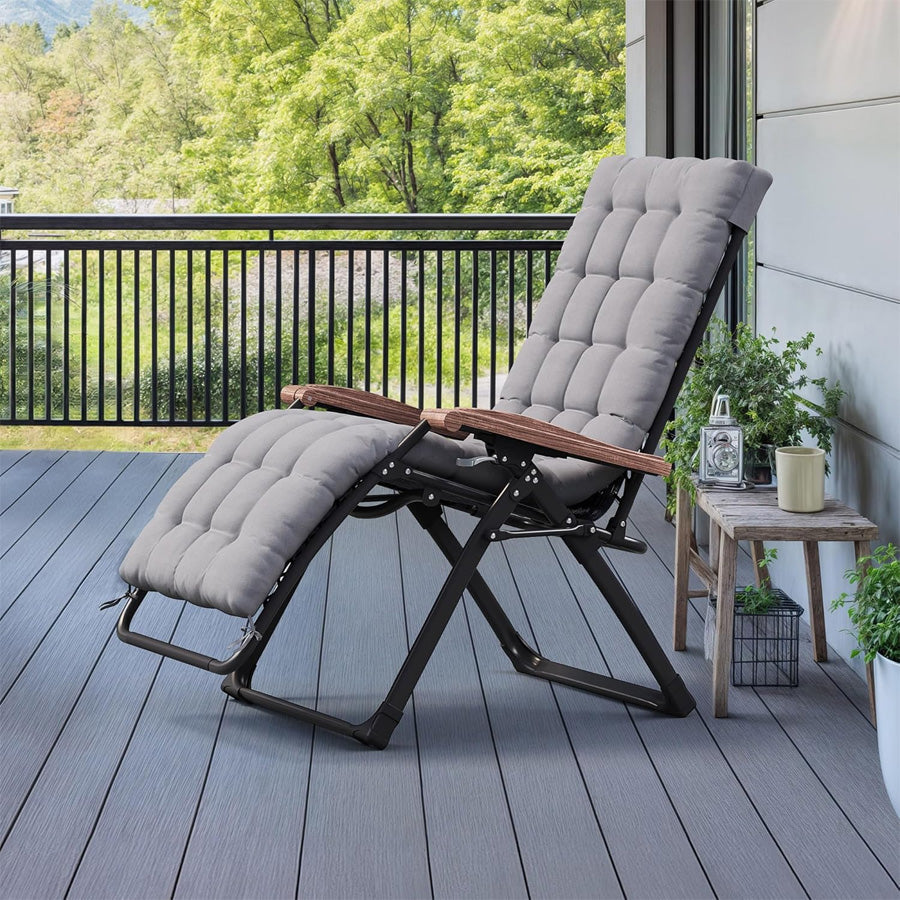 PURPLE LEAF Outdoor Reclining Chair Patio Zero Gravity Chaise Lounge Folding Chair with Removable Cushion Adjustable Headrest for Lawn Camping Beach Pool