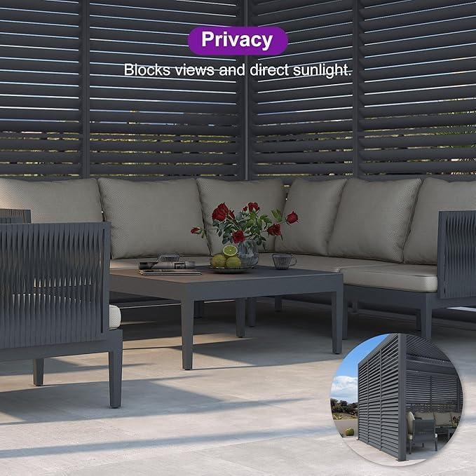 PURPLE LEAF Athena Louvered Pergola Grey Outdoor Aluminum Pergola with Shutter Wall Adjustable Gazebo Rainproof for Patio Deck Garden