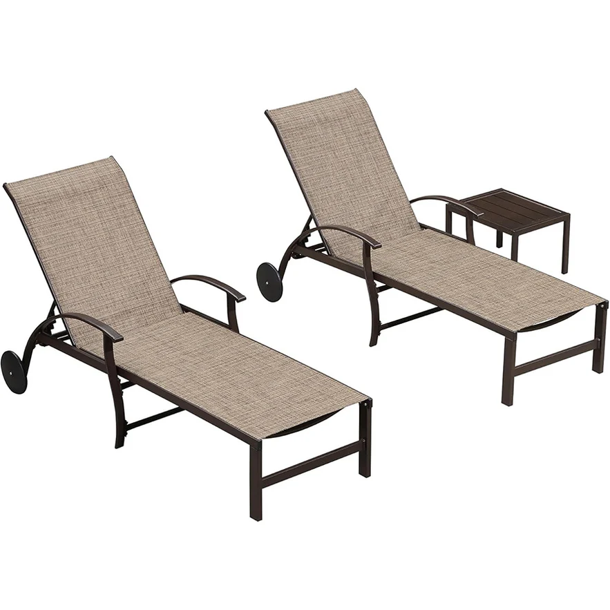 PURPLE LEAF Outdoor Chaise Lounge Patio Pool Lounger Aluminum Chairs with Side Table Adjustable Tanning Recliner for Outside Yard Deck Lawn Garden Beach