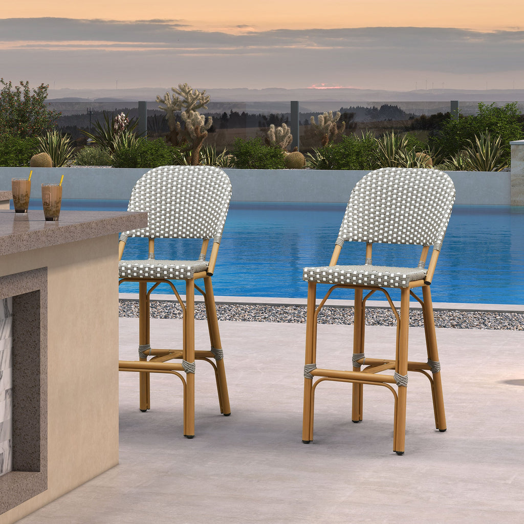 PURPLE LEAF Outdoor Bar Height Stools Set of 2 French Country Patio Rattan Bar Stool Chairs Outdoor Armless Barstools for Porch Garden Indoor Kitchen