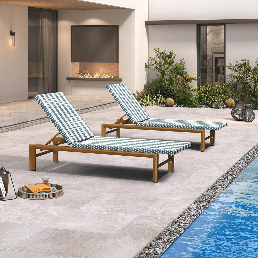 PURPLE LEAF Outdoor Teak Chaise Lounge Chair, Wood Grain Aluminum Outdoor Pool Lounge Chairs with Adjustable Backrest, Breathable Recliner for Patio, Poolside, Garden