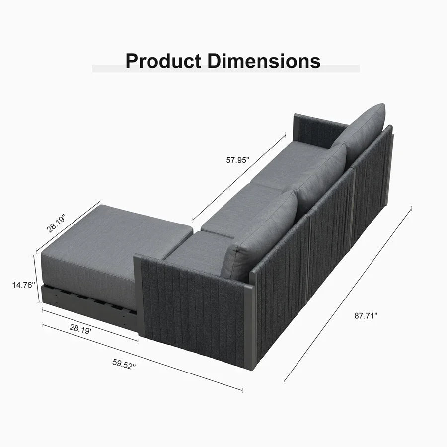 PURPLE LEAF Sanori L-Shaped Patio Couch Set Modular Sofa with Grey Cushions for Backyard