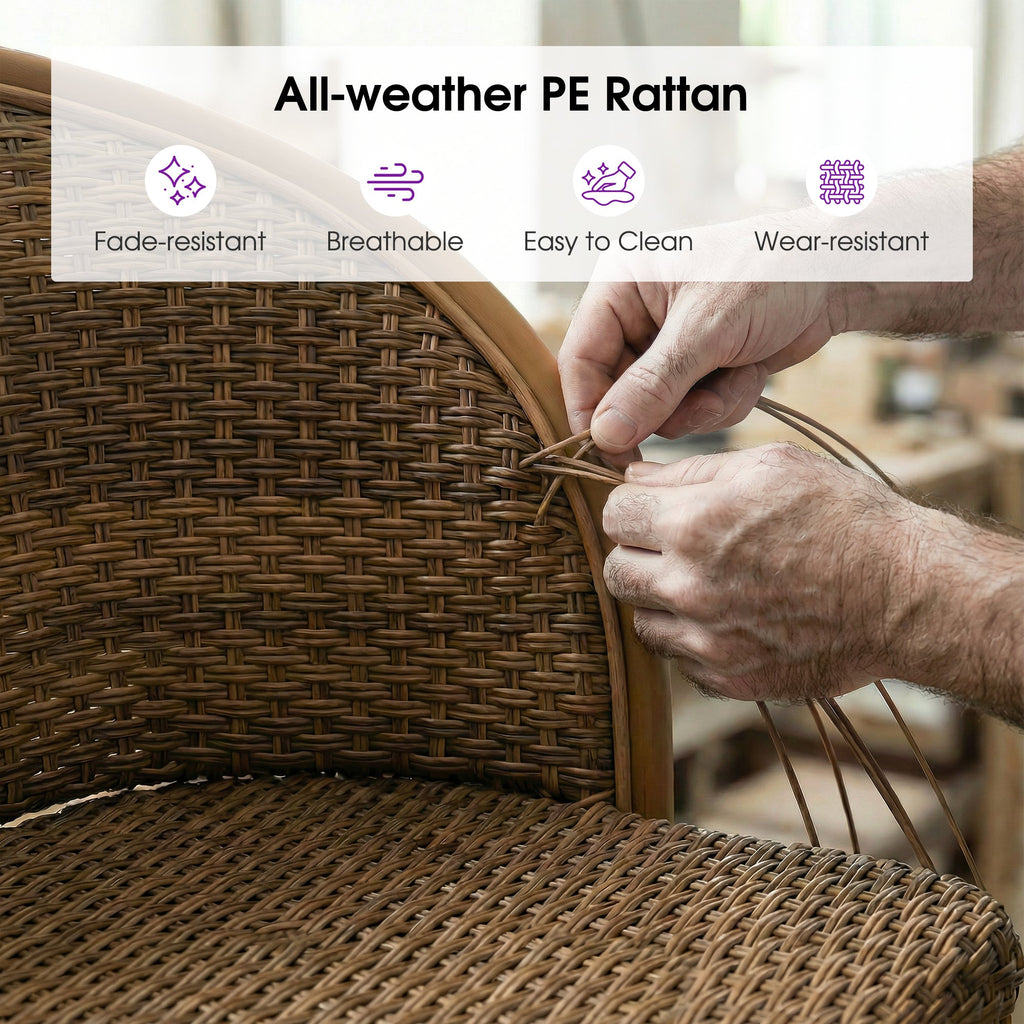 PURPLE LEAF Outdoor Bar Stools Set of 2 Rattan Patio Tall Bar Chairs Aluminum Frame with Back Barstools for Kitchen Garden Backyard Bistros Restaurant