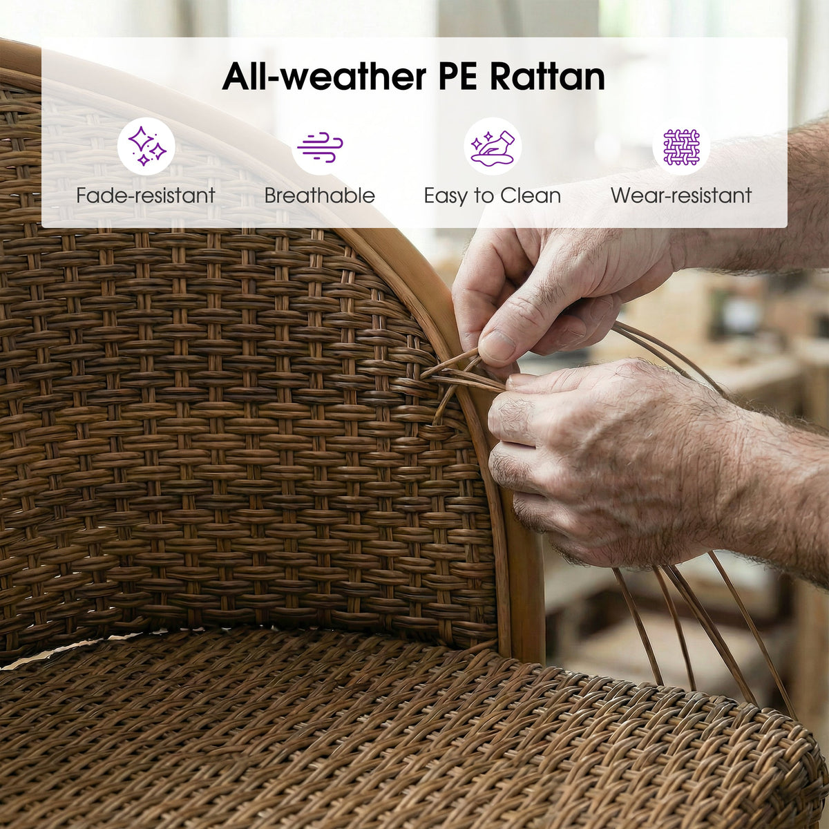 PURPLE LEAF Outdoor Bar Stools Set of 2 Rattan Patio Tall Bar Chairs Aluminum Frame with Back Barstools for Kitchen Garden Backyard Bistros Restaurant