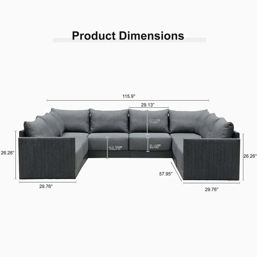 PURPLE LEAF Sanori L-Shaped Patio Couch Set Modular Sofa with Grey Cushions for Backyard