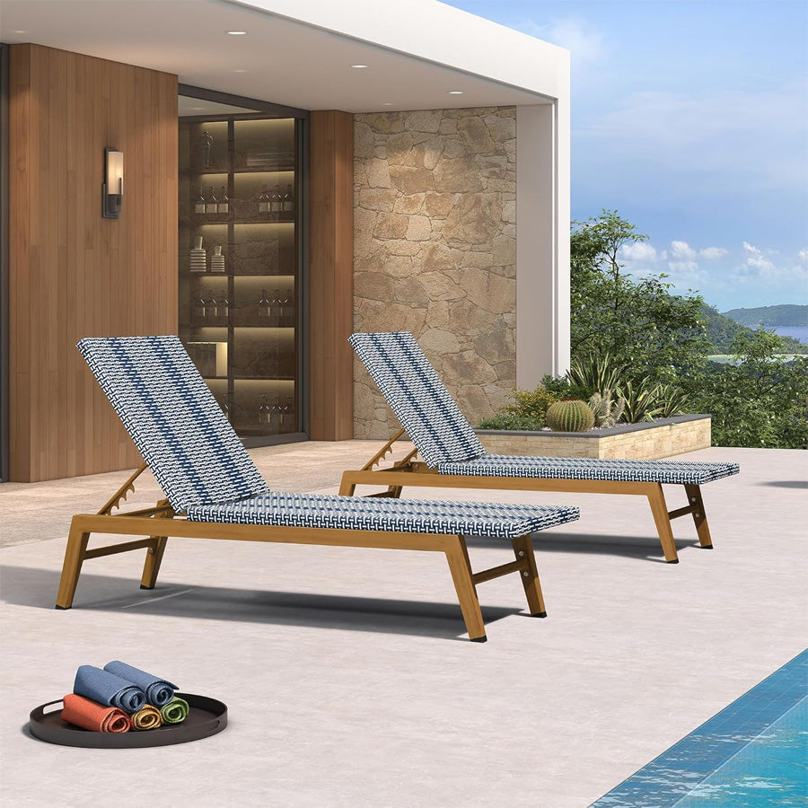 PURPLE LEAF Pool Oversized Lounge Chairs Rattan Aluminium Patio Chaise Lounge Outdoor Adjustable Recliner Finish Loungers Woven PE Sun Chairs for Poolside Deck Beach
