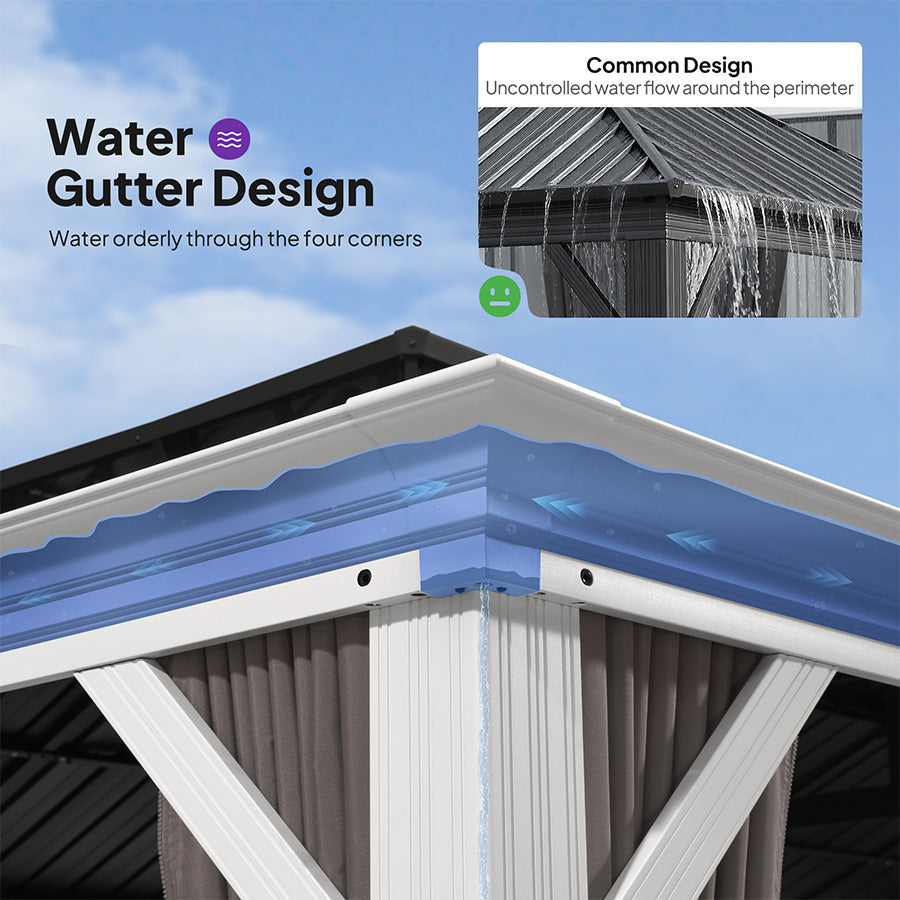PURPLE LEAF White Gazebo for Modern Patio Double Galvanized Steel Roof Awning and Upgrade Curtain with Lights-milky