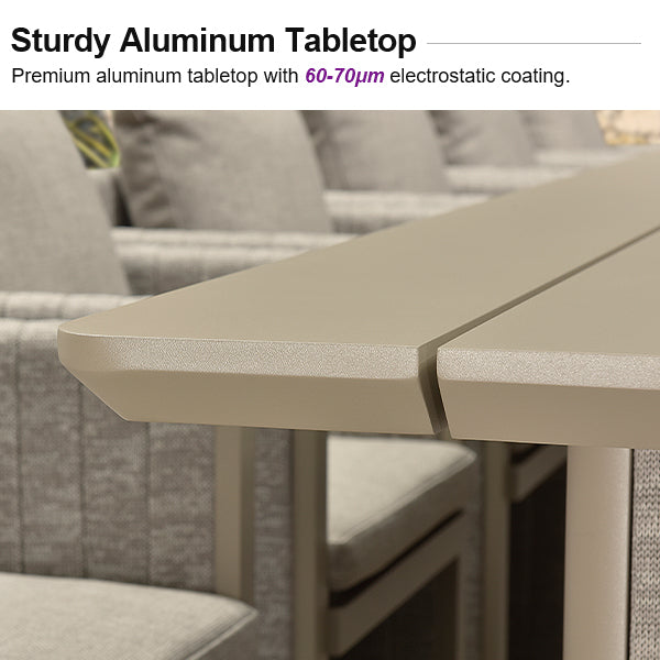 PURPLE LEAF Sanori Patio Dining Set Modern Large Weather-Resistant Table and Aluminum Chairs with Cushions for Garden Beige
