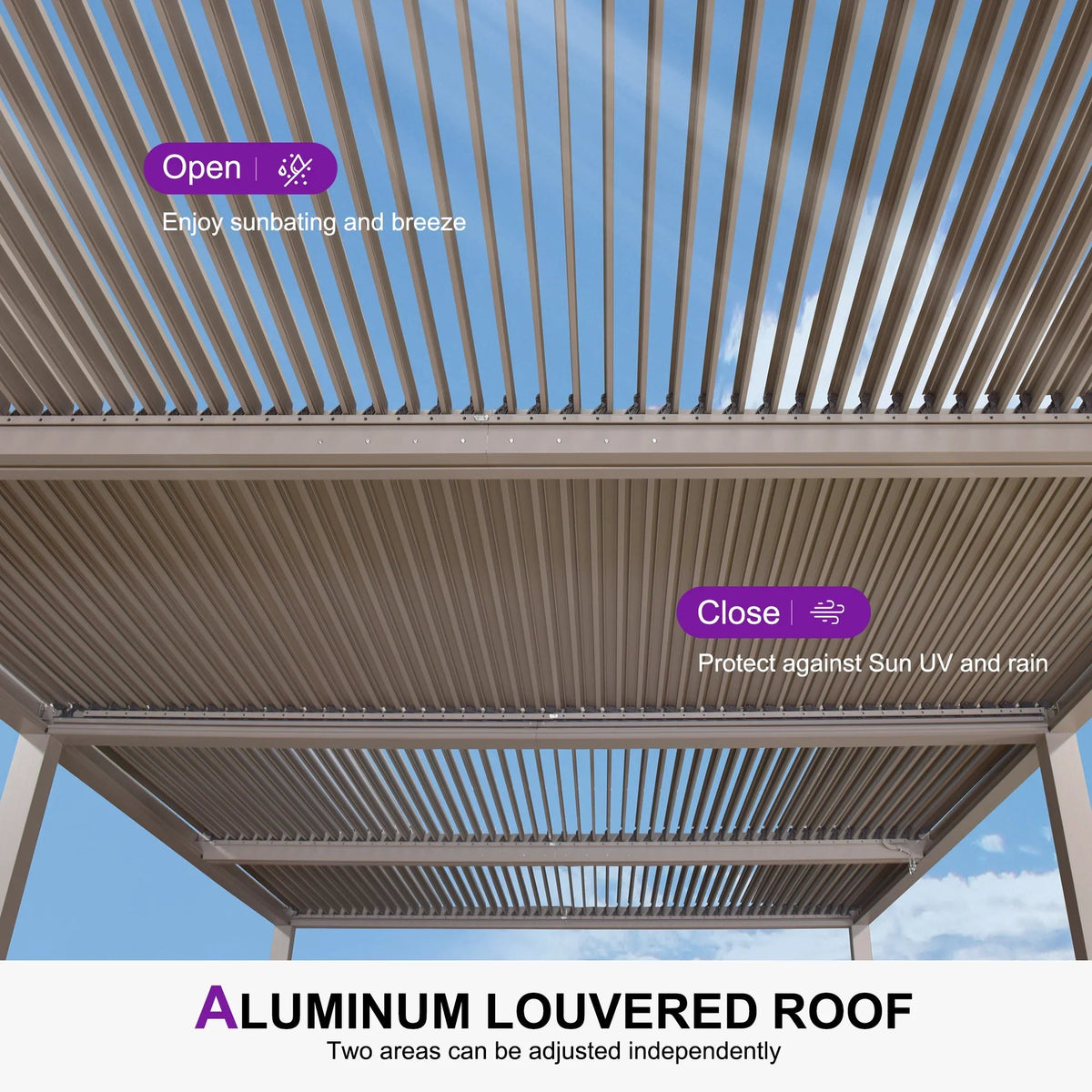 PURPLE LEAF Athena Louvered Pergola Modern Champagne Pergola with Adjustable Roof for Deck Backyard Garden