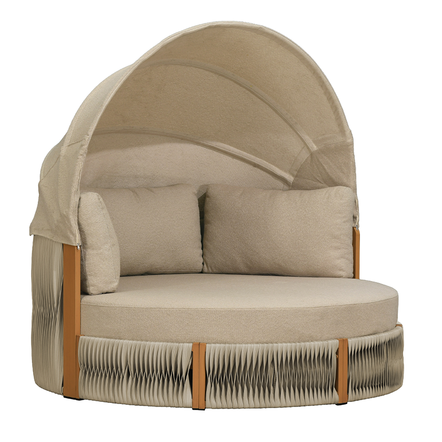 PURPLE LEAF Outdoor Round Daybed Chaise Lounge with Adjustable Canopy for Patio, Olefin fabric cover, thickened seat and back cushion, adjustable canopy, all weather aluminum frame, elegant wicker design