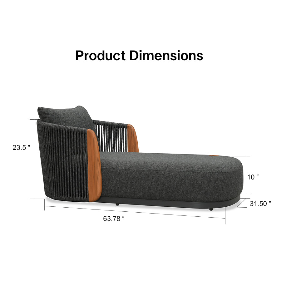 PURPLE LEAF Luxury  Hailar Olefin Patio Chaise Lounge Chair , Upholstered Pool Aluminium Lounge Chairs for Outdoor with Teak Armres for Deck, Pool, Lawn, Garden, Courtyard, Porch