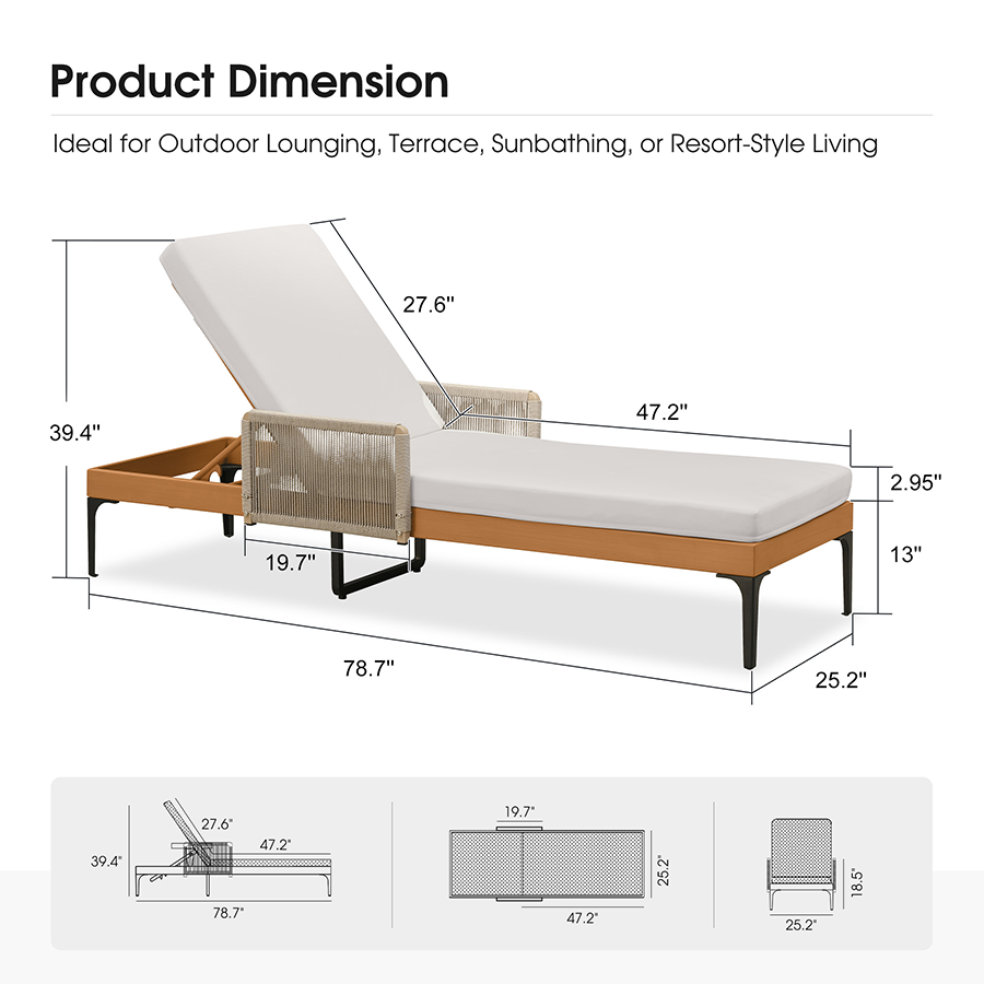 PURPLE LEAF Outdoor Chaise Lounge Sunbrella Patio Lounge Chair Recliner and Cushion for Poolside Balcony Backyard