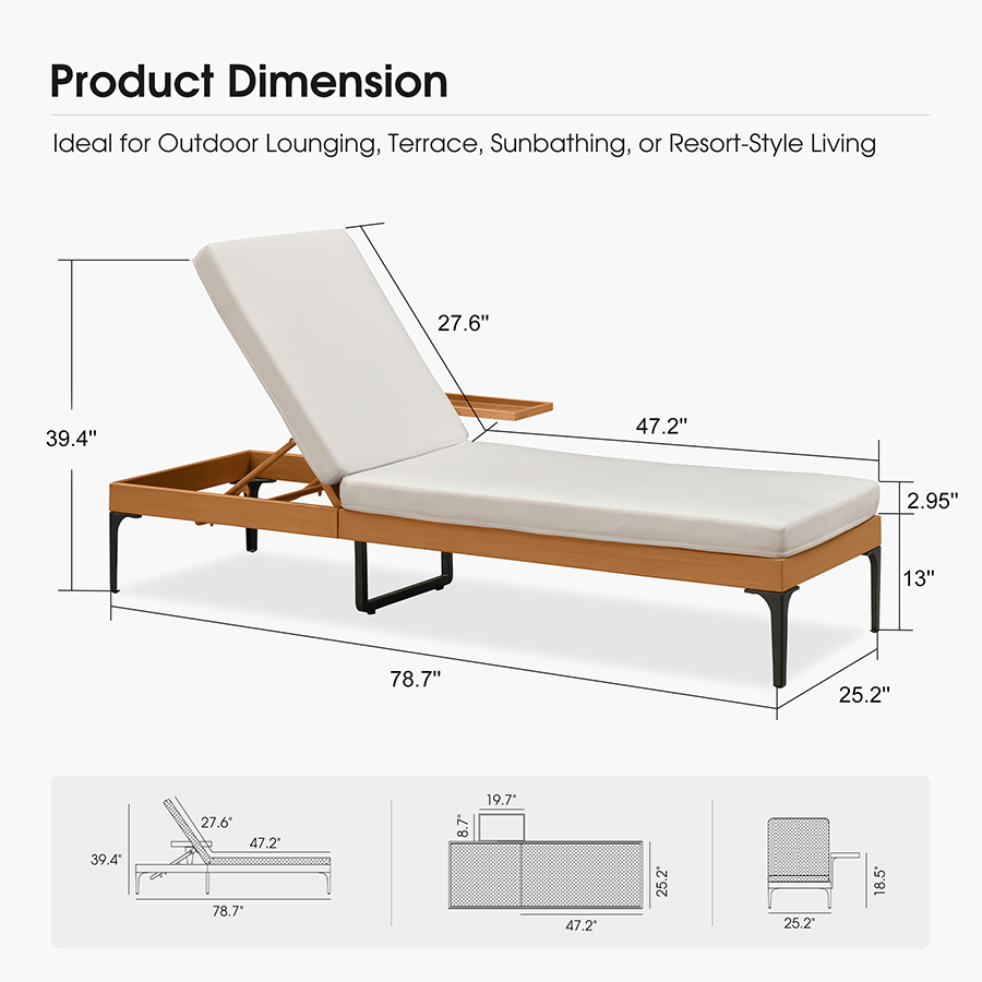 PURPLE LEAF Outdoor Chaise Lounge Sunbrella Patio Lounge Chair Recliner and Cushion for Poolside Balcony Backyard
