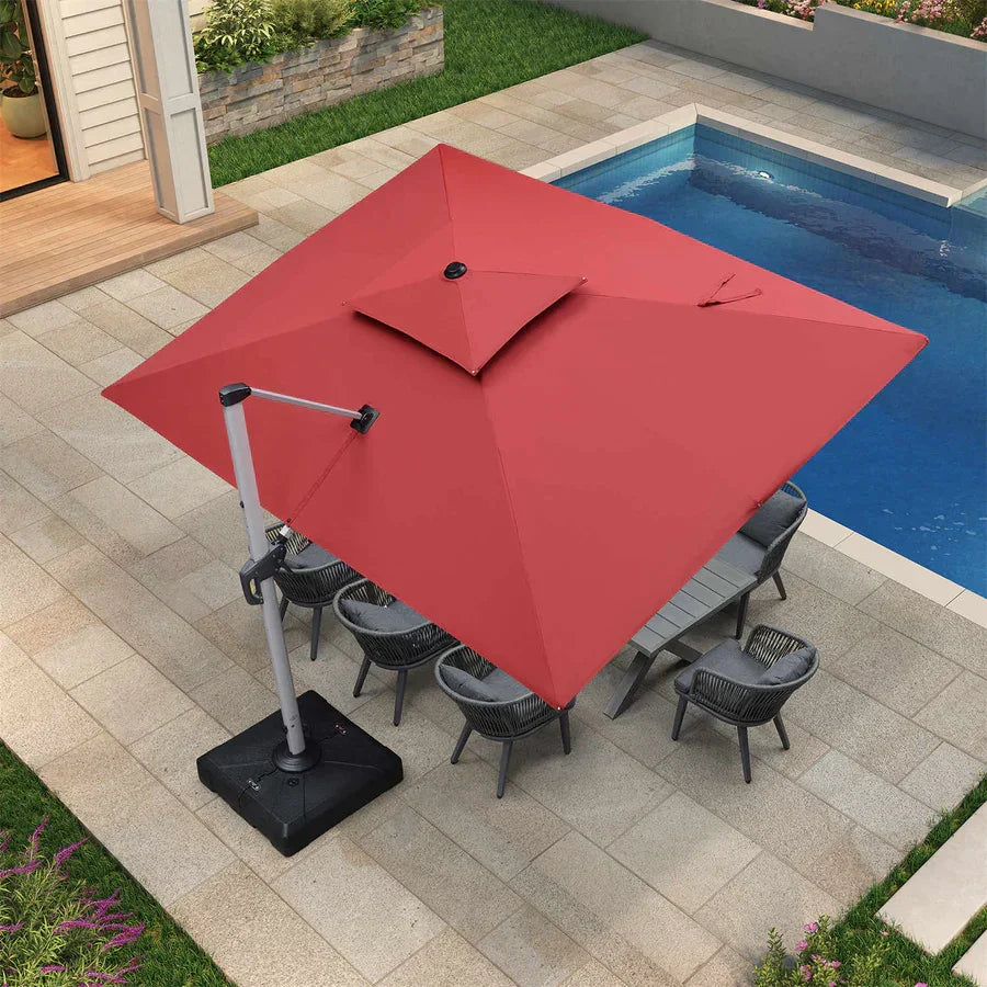 PURPLE LEAF Rectangular Large Outdoor Cantilever Umbrella With Base for Garden, Pool