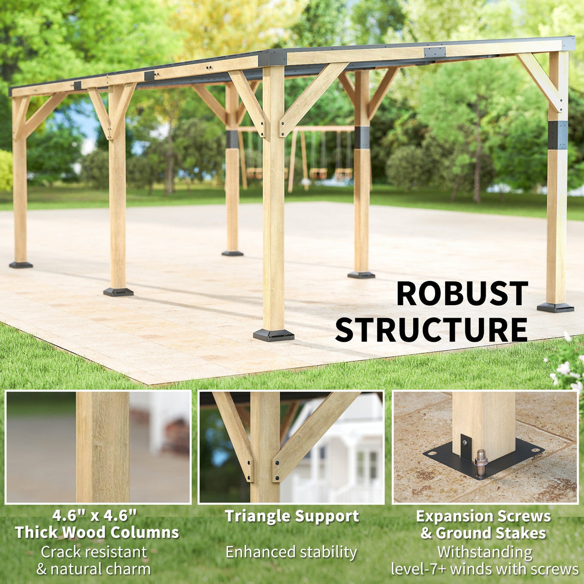 PerArbor 10' x 20' Wooden Lean-to Gazebo with Galvanized Steel Sloped Roof, Light Walnut
