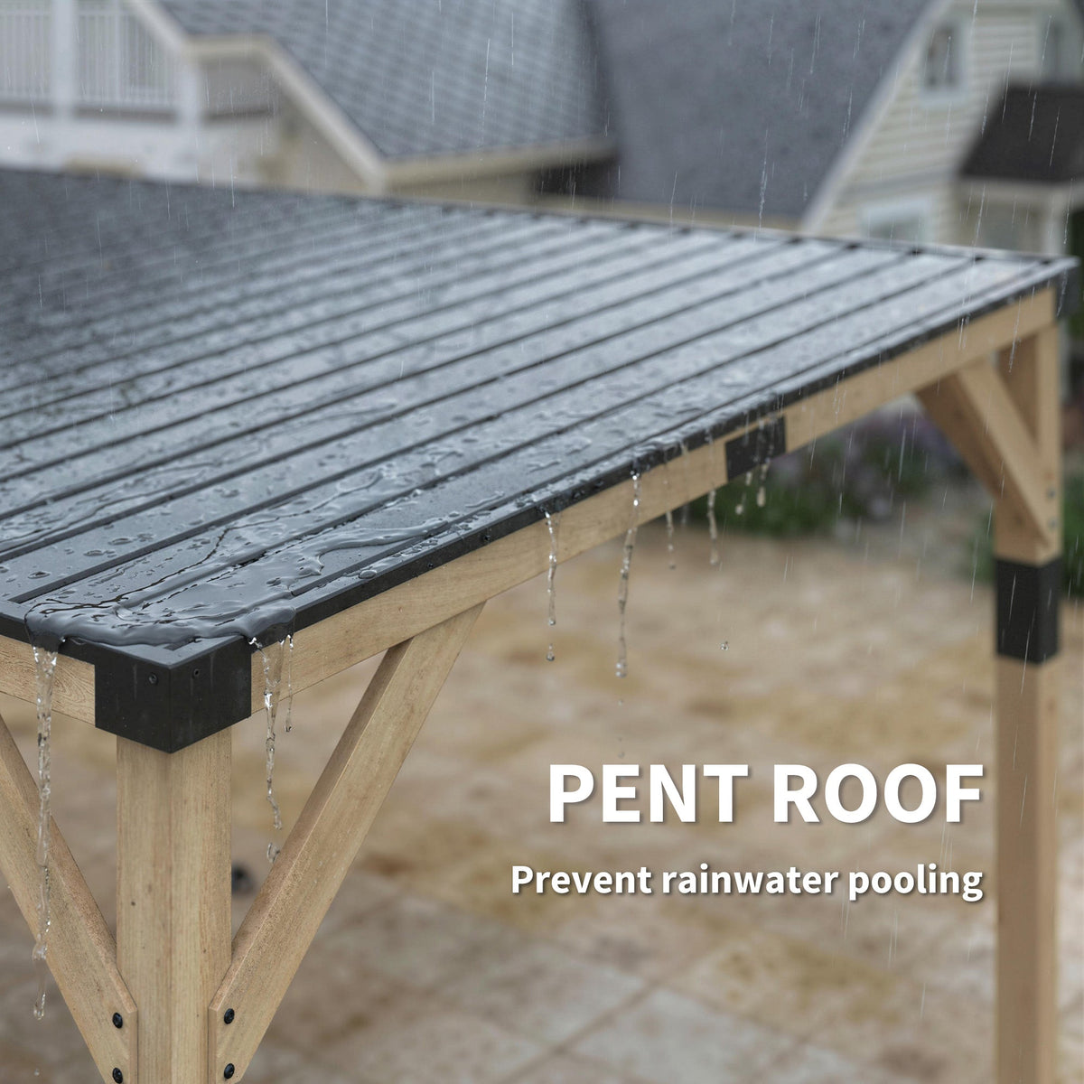PerArbor 10' x 20' Wooden Lean-to Gazebo with Galvanized Steel Sloped Roof, Light Walnut