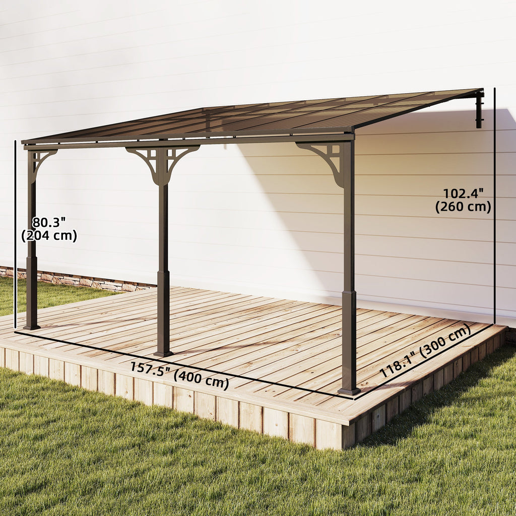 13' x 10' Lean-to Gazebo with Polycarbonate Roof, Brown