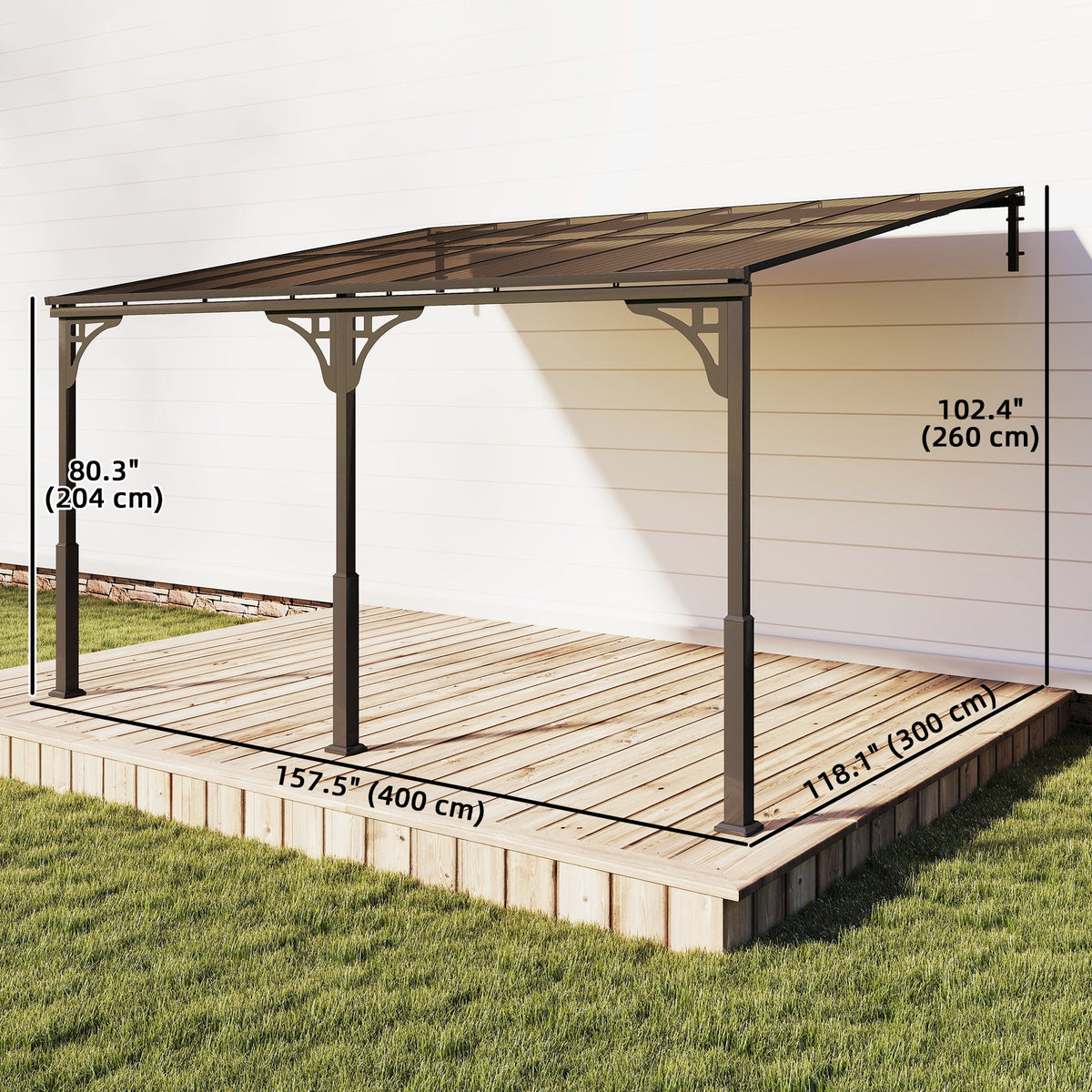 13' x 10' Lean-to Gazebo with Polycarbonate Roof, Brown