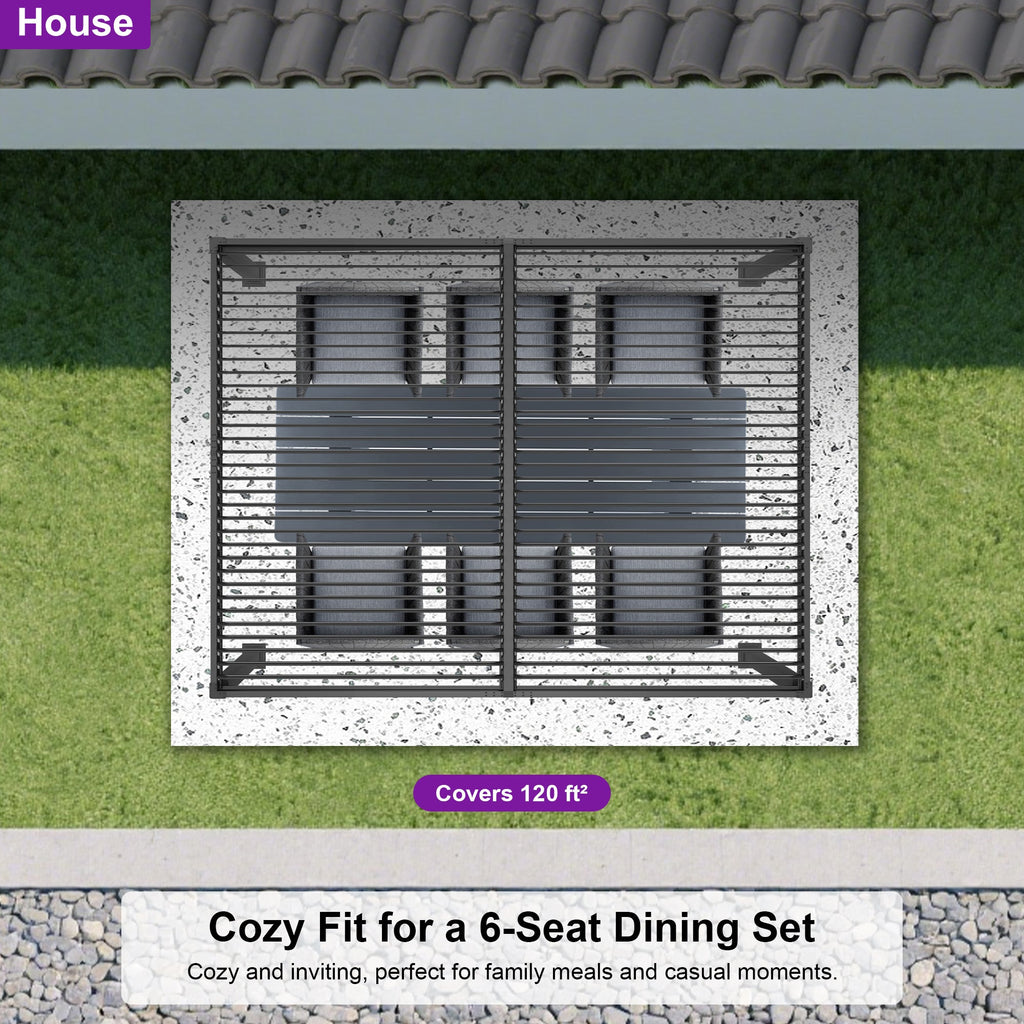 PURPLE LEAF Caesar Louvered Pergola with Yellow String Lights Patio Aluminum Pergola with Independent Adjustable Rainproof Roof Hardtop Pergola for Outdoor Deck Garden Yard