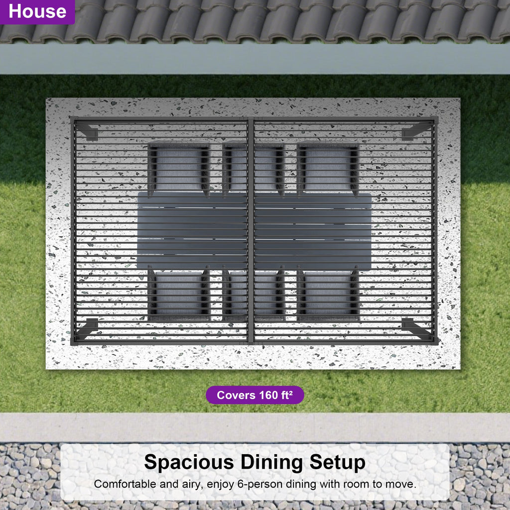 PURPLE LEAF Caesar Louvered Pergola with Milky String Lights Patio Aluminum Pergola with Independent Adjustable Rainproof Roof Hardtop Pergola for Outdoor Deck Garden Yard