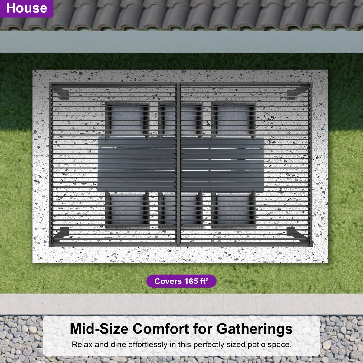 PURPLE LEAF Caesar Louvered Pergola with Yellow String Lights Patio Aluminum Pergola with Independent Adjustable Rainproof Roof Hardtop Pergola for Outdoor Deck Garden Yard