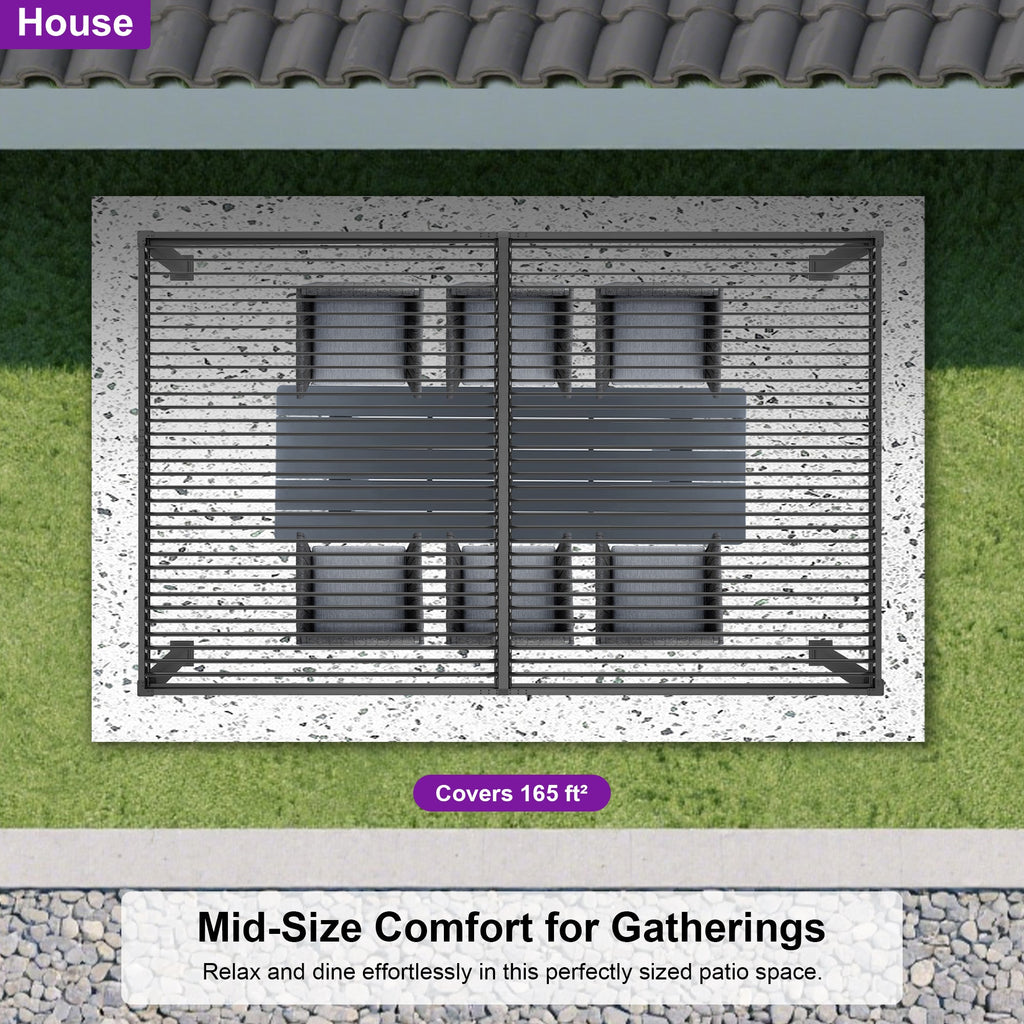 PURPLE LEAF Caesar Louvered Pergola with Milky String Lights Patio Aluminum Pergola with Independent Adjustable Rainproof Roof Hardtop Pergola for Outdoor Deck Garden Yard