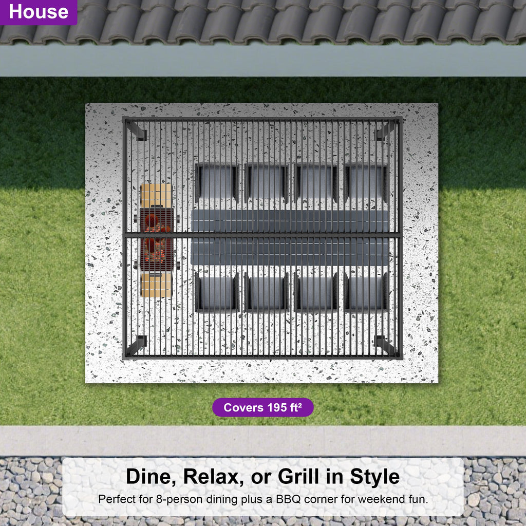 PURPLE LEAF Caesar Louvered Pergola with Milky String Lights Patio Aluminum Pergola with Independent Adjustable Rainproof Roof Hardtop Pergola for Outdoor Deck Garden Yard