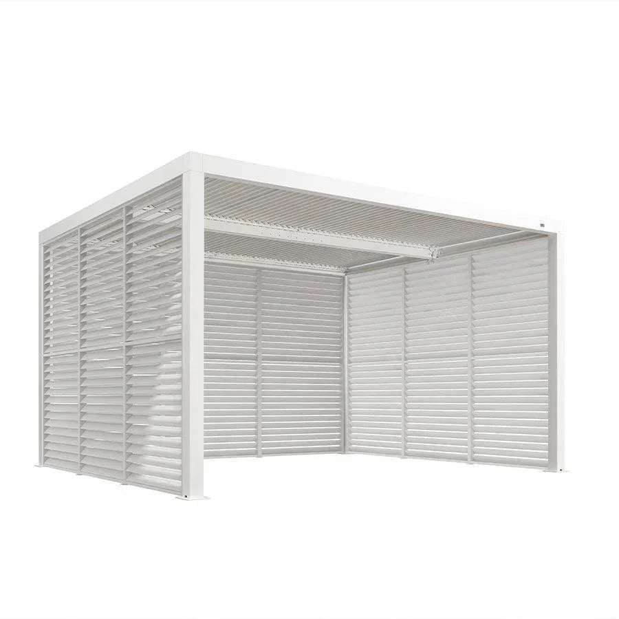 PURPLE LEAF Athena Louvered Pergola white Outdoor Aluminum Pergola with Shutter Wall Adjustable Gazebo Rainproof for Patio Deck Garden