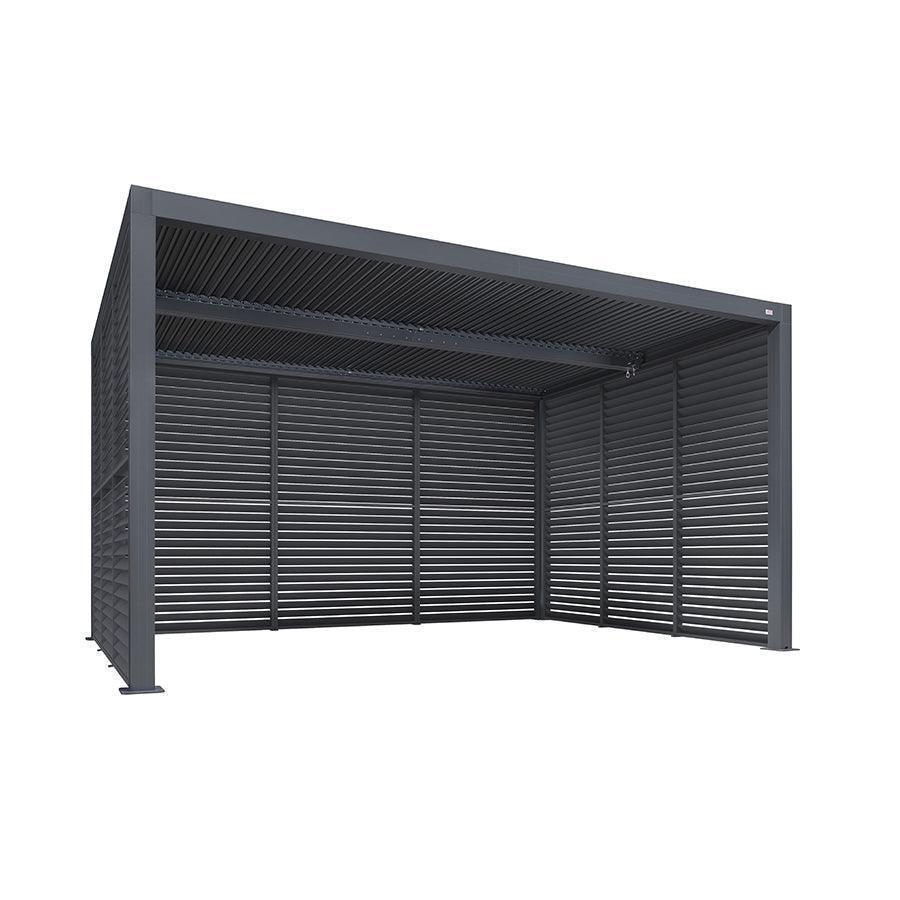 PURPLE LEAF Athena Louvered Pergola Grey Outdoor Aluminum Pergola with Shutter Wall Adjustable Gazebo Rainproof for Patio Deck Garden