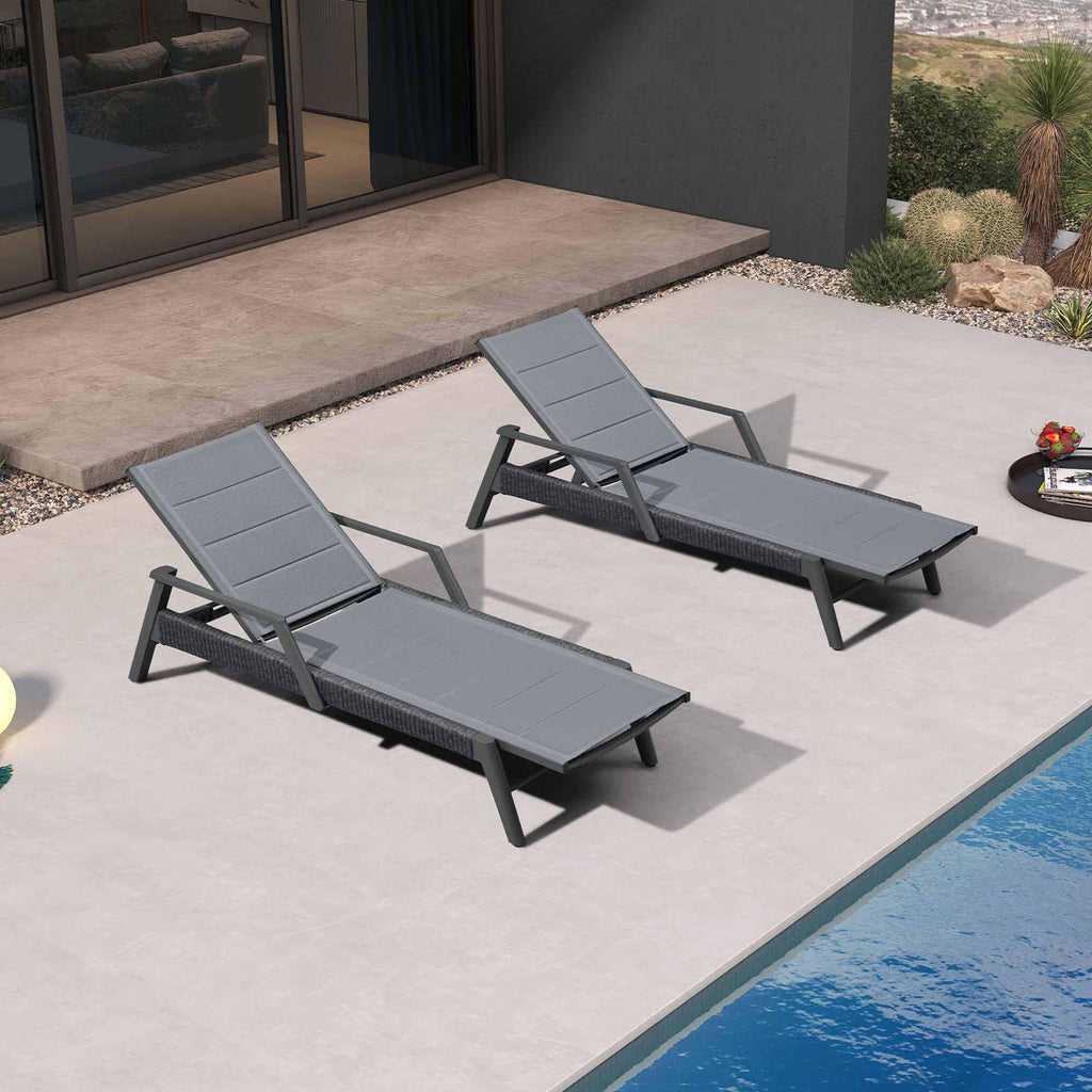 PURPLE LEAF Sanori Outdoor Chair Chaise Lounge Sun Lounges Aluminum Poolside Adjustable Reclining Patio Set of 2