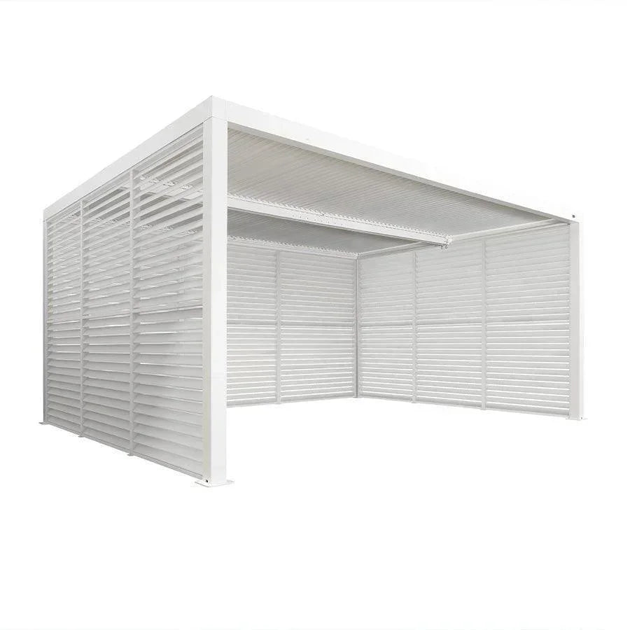 PURPLE LEAF Athena Louvered Pergola white Outdoor Aluminum Pergola with Shutter Wall Adjustable Gazebo Rainproof for Patio Deck Garden