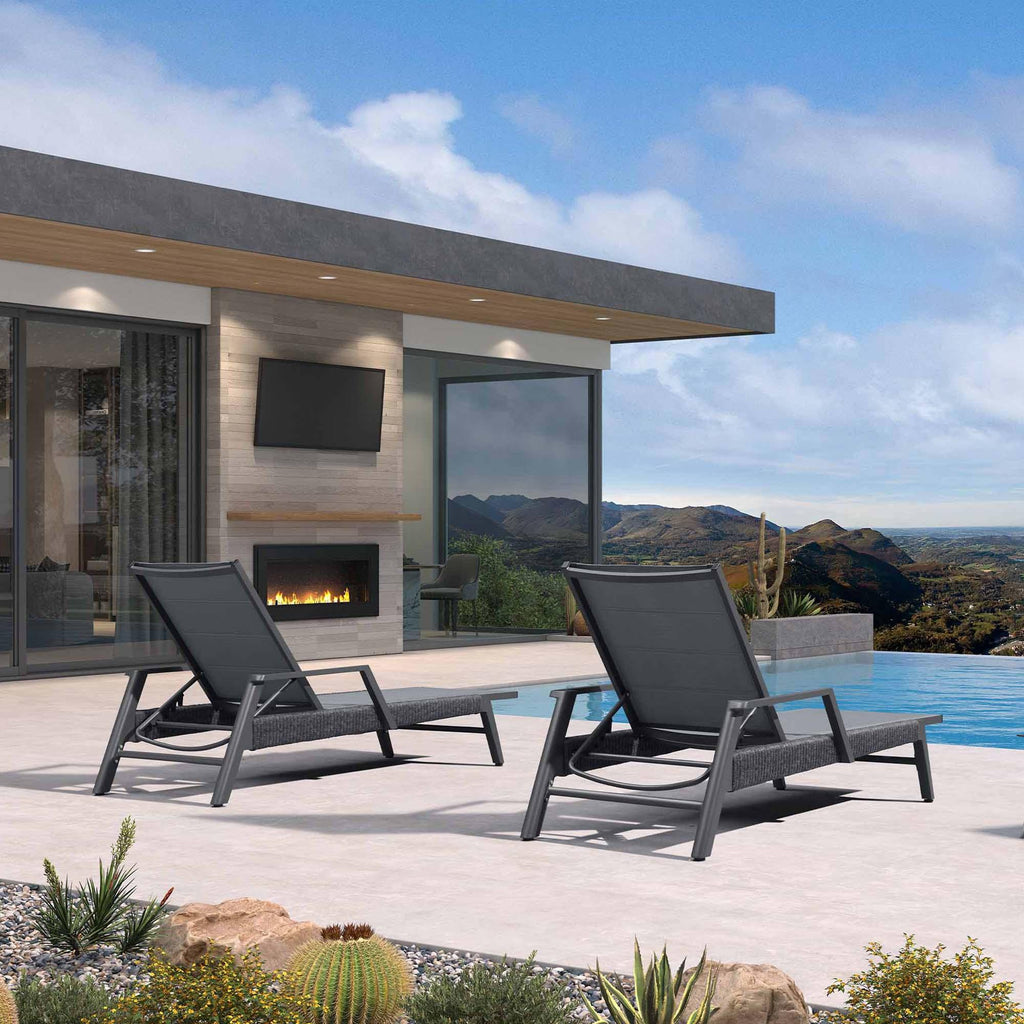 PURPLE LEAF Sanori Outdoor Chair Chaise Lounge Sun Lounges Aluminum Poolside Adjustable Reclining Patio Set of 2