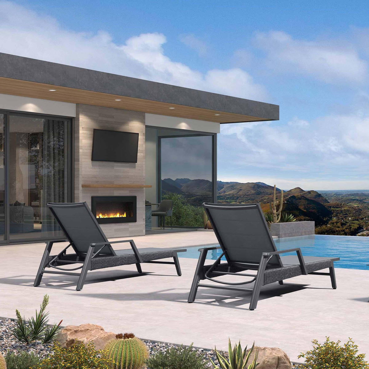 PURPLE LEAF Sanori Outdoor Chair Chaise Lounge Sun Lounges Aluminum Poolside Adjustable Reclining Patio Set of 2