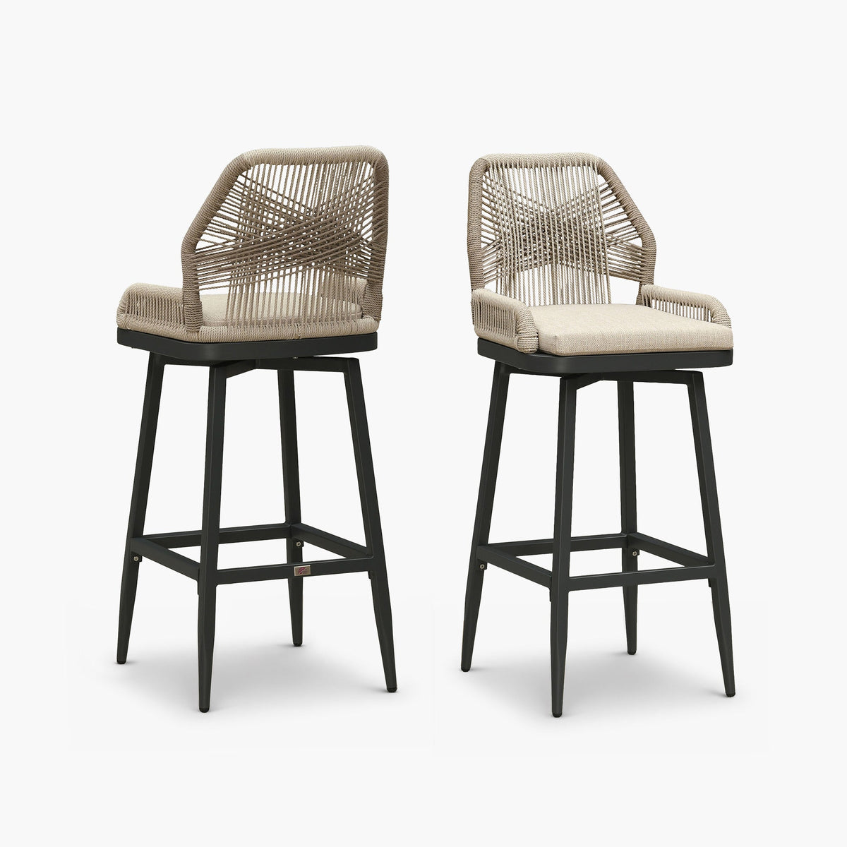 PURPLE LEAF Outdoor Swivel Bar Stools Set of 2 Patio 360° Rotating All-Weather Wicker Stools with Back and Cushion for Outside Backyard Kitchen Bistro Garden Bar