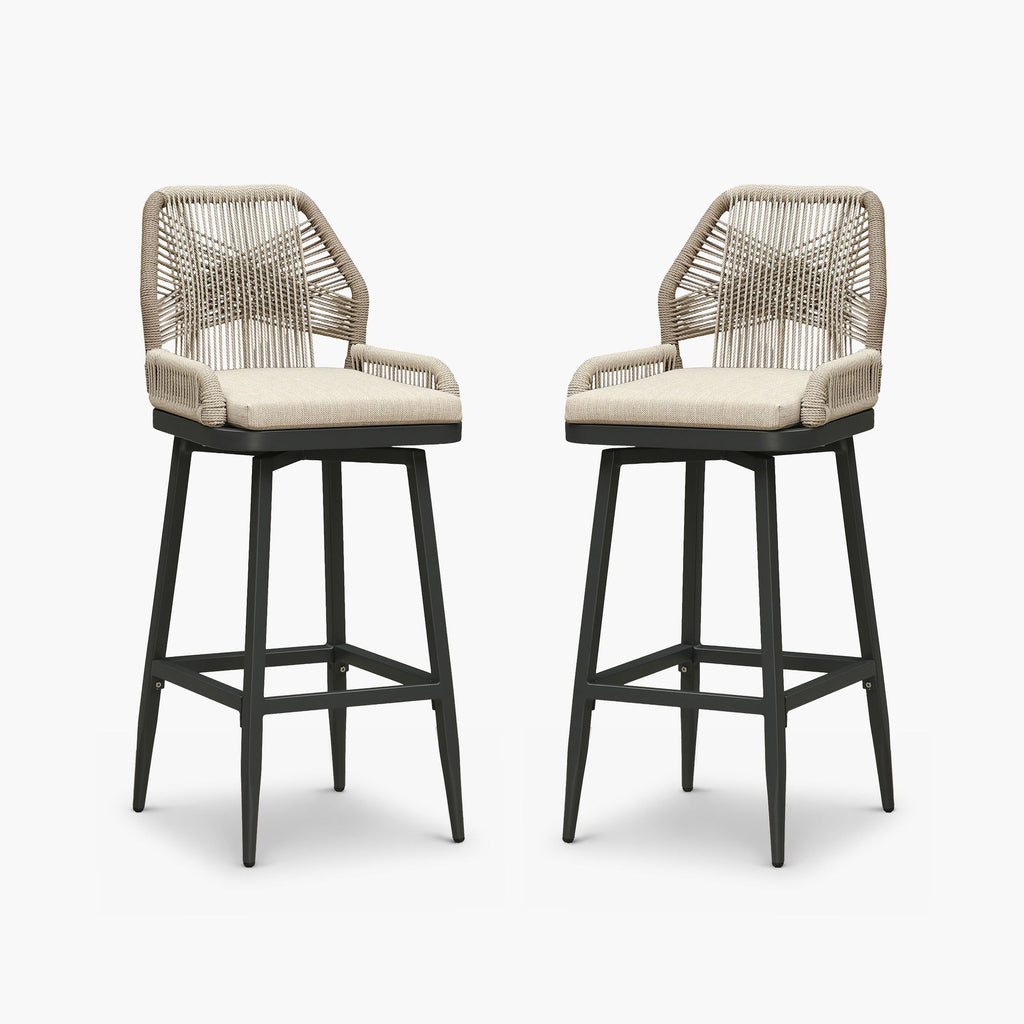 PURPLE LEAF Outdoor Swivel Bar Stools Set of 2 Patio 360° Rotating All-Weather Wicker Stools with Back and Cushion for Outside Backyard Kitchen Bistro Garden Bar