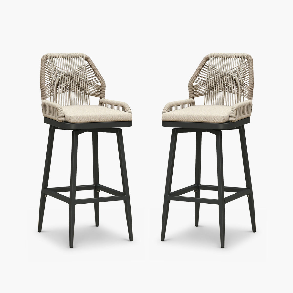 PURPLE LEAF Outdoor Swivel Bar Stools Set of 2 Patio 360° Rotating All-Weather Wicker Stools with Back and Cushion for Outside Backyard Kitchen Bistro Garden Bar