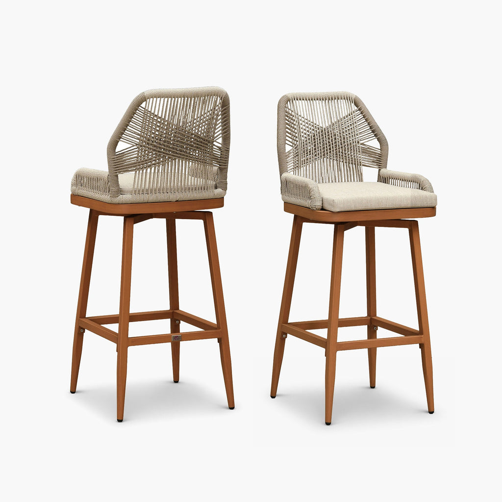 PURPLE LEAF Outdoor Swivel Bar Stools Set of 2 Patio 360° Rotating All-Weather Wicker Stools with Back and Cushion for Outside Backyard Kitchen Bistro Garden Bar