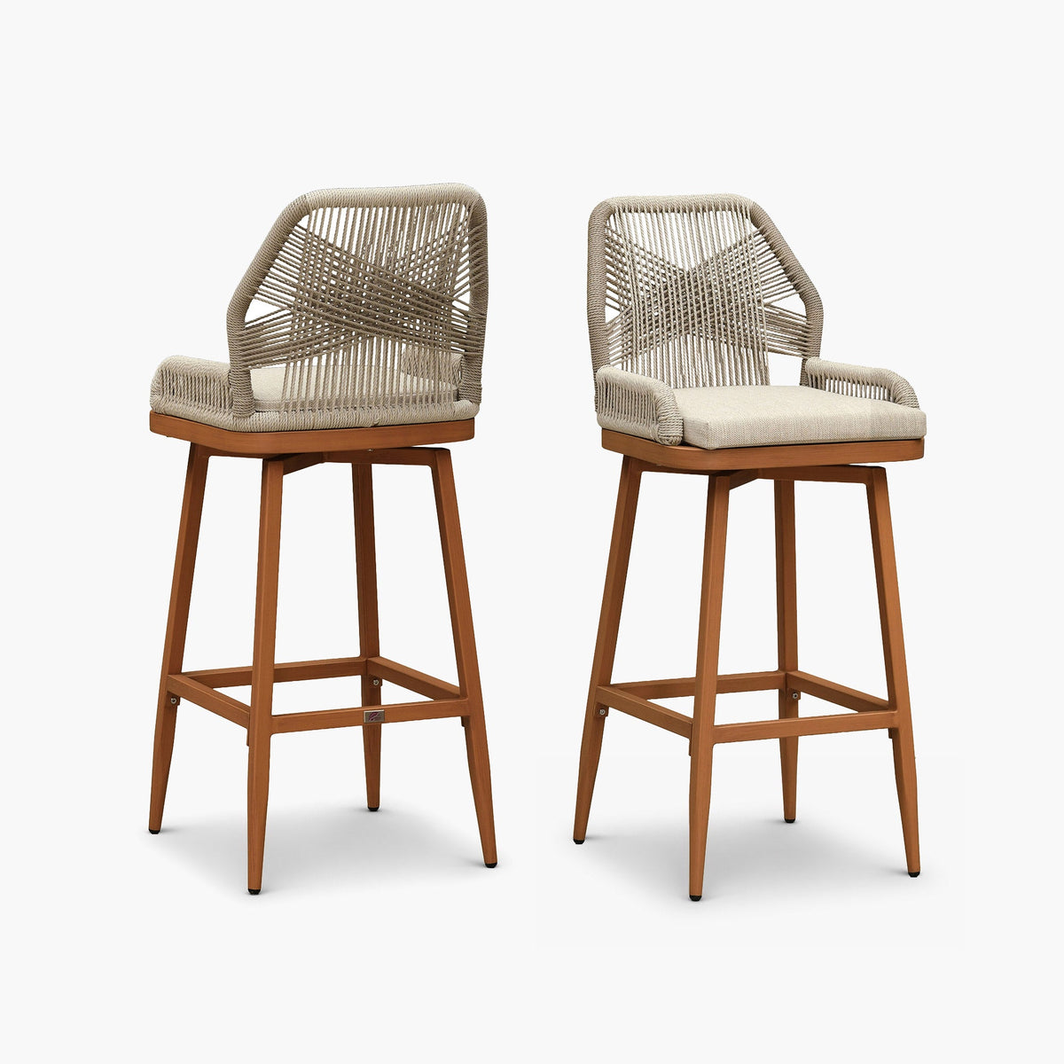 PURPLE LEAF Outdoor Swivel Bar Stools Set of 2 Patio 360° Rotating All-Weather Wicker Stools with Back and Cushion for Outside Backyard Kitchen Bistro Garden Bar