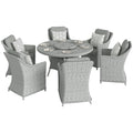6 Seater Rattan Dining Set with Lazy Susan and Marble Effect Table, Grey