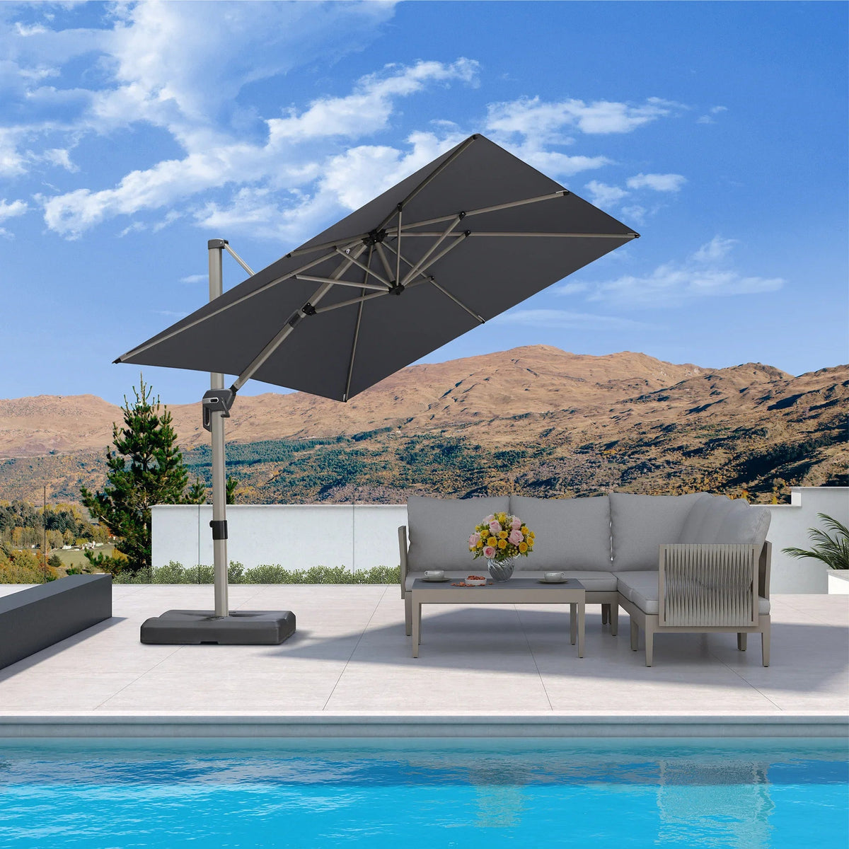 PURPLE LEAF Hailar Deluxe Aluminum Patio Umbrella with Base, Square and Rectangular Umbrella
